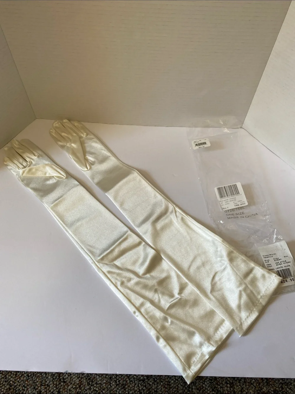 Long Satin Opera Gloves in Ivory for Women